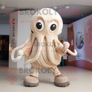 Beige Octopus mascot costume character dressed with a Joggers and Keychains