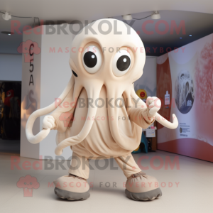 Beige Octopus maskot drakt...