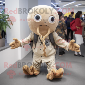 Beige Octopus mascot costume character dressed with a Joggers and Keychains