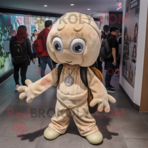 Beige Octopus mascot costume character dressed with a Joggers and Keychains