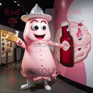 Pink Bottle Of Milk mascot costume character dressed with a A-Line Dress and Watches