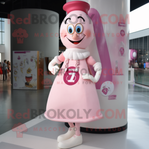 Pink Bottle Of Milk mascot costume character dressed with a A-Line Dress and Watches