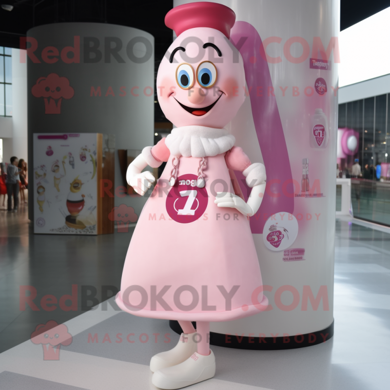 Pink Bottle Of Milk mascot costume character dressed with a A-Line Dress and Watches Pink Bottle Of Milk mascot costume character dressed with a A-Line Dress and Watches