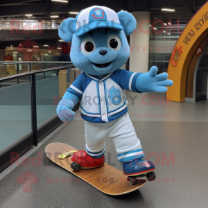 Sky Blue Skateboard mascot costume character dressed with a Baseball Tee and Mittens