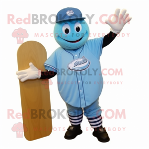 Sky Blue Skateboard mascot costume character dressed with a Baseball Tee and Mittens