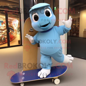 Sky Blue Skateboard mascot costume character dressed with a Baseball Tee and Mittens