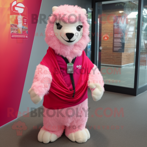 Pink Alpaca maskot kostume...