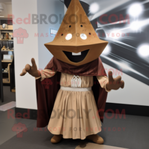 Brown Ray mascot costume character dressed with a Empire Waist Dress and Shawl pins