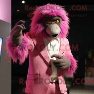 Pink bavian maskot kostume...
