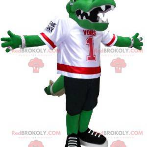 Mascote crocodilo verde com equipamento de futebol americano -