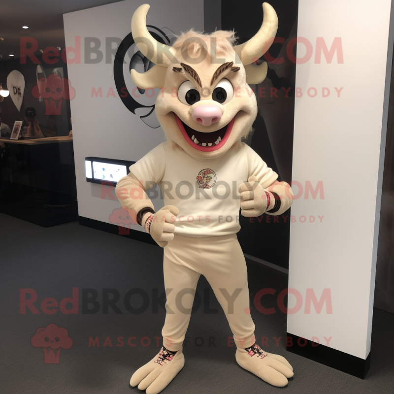 Beige Devil mascot costume character dressed with a Joggers and Bracelet watches Beige Devil mascot costume character dressed with a Joggers and Bracelet watches