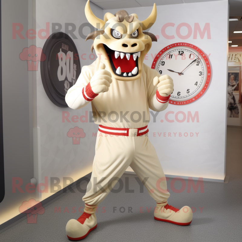 Beige Devil mascot costume character dressed with a Joggers and Bracelet watches Beige Devil mascot costume character dressed with a Joggers and Bracelet watches