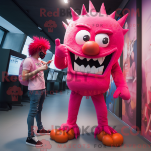 Pink Demon mascottekostuum...