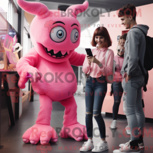 Pink Demon mascot costume...