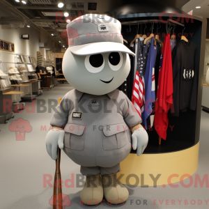 Grå American Soldier maskot...