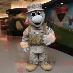 Grå American Soldier maskot...