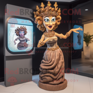 Brown Medusa mascot costume character dressed with a Evening Gown and Digital watches