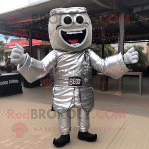 Silver Bbq Ribs mascot costume character dressed with a Jumpsuit and Belts