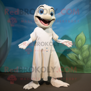 Cream Barracuda mascot costume character dressed with a A-Line Dress and Anklets