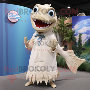 Cream Barracuda mascot costume character dressed with a A-Line Dress and Anklets