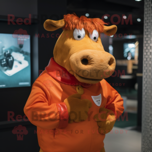 Rust Jersey Cow mascot costume character dressed with a Turtleneck and Cufflinks