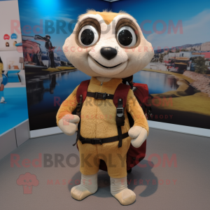 Beige Meerkat mascot costume character dressed with a Swimwear and Backpacks