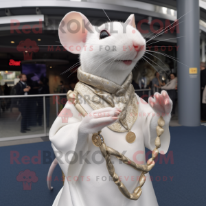 White Rat mascot costume character dressed with a Wrap Dress and Necklaces