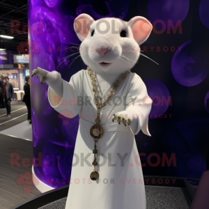 White Rat mascot costume character dressed with a Wrap Dress and Necklaces