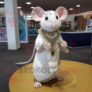 White Rat mascot costume character dressed with a Wrap Dress and Necklaces