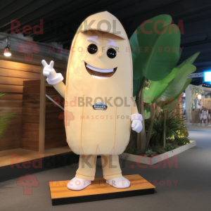 Cream Surfboard mascot costume character dressed with a Cargo Shorts and Wraps