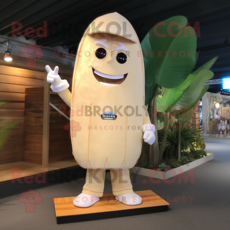 Cream Surfboard mascot costume character dressed with a Cargo Shorts and Wraps Cream Surfboard mascot costume character dressed with a Cargo Shorts and Wraps