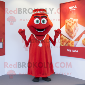 Red Tikka Masala mascot costume character dressed with a V-Neck Tee and Rings