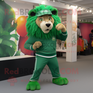 Forest Green Lion mascot costume character dressed with a Trousers and Beanies