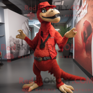 Rød Velociraptor maskot...