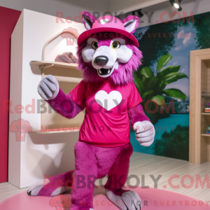 Magenta Wolf mascot costume...