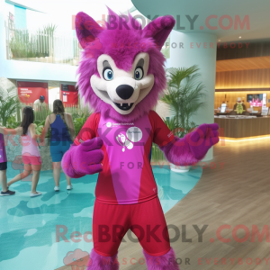 Magenta Wolf maskot kostume...