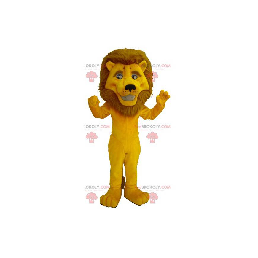Mascote leão amarelo com uma grande juba - Redbrokoly.com