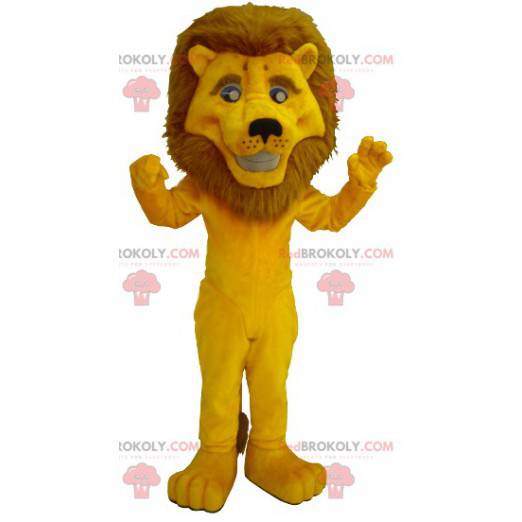 Gul lejonmaskot med en stor man - Redbrokoly.com
