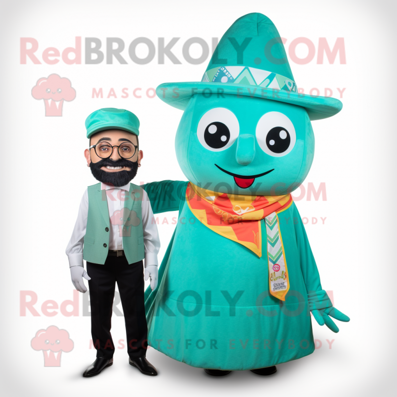 Teal Enchiladas mascot costume character dressed with a A-Line Dress and Ties Teal Enchiladas mascot costume character dressed with a A-Line Dress and Ties
