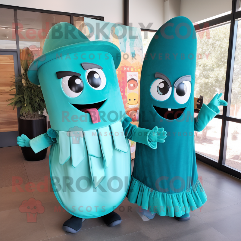 Teal Enchiladas mascot costume character dressed with a A-Line Dress and Ties Teal Enchiladas mascot costume character dressed with a A-Line Dress and Ties