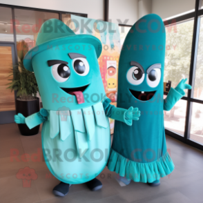 Teal Enchiladas mascot costume character dressed with a A-Line Dress and Ties