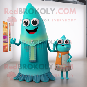 Teal Enchiladas mascot costume character dressed with a A-Line Dress and Ties