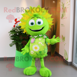 Lime Green Bouquet Of Flowers mascot costume character dressed with a Cardigan and Hairpins