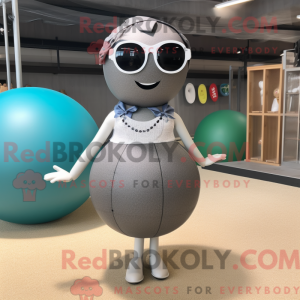 Gray Petanque Ball mascot...