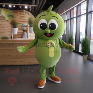 Olive Melon mascot costume character dressed with a Jumpsuit and Brooches