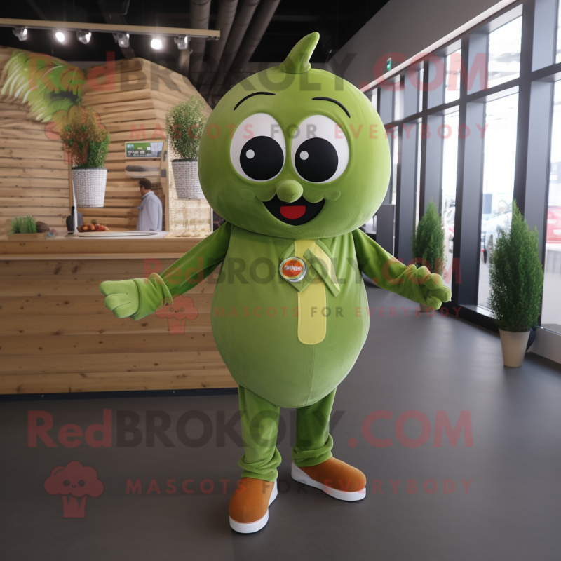 Olive Melon mascot costume character dressed with a Jumpsuit and Brooches Olive Melon mascot costume character dressed with a Jumpsuit and Brooches