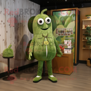 Olive Melon mascot costume character dressed with a Jumpsuit and Brooches