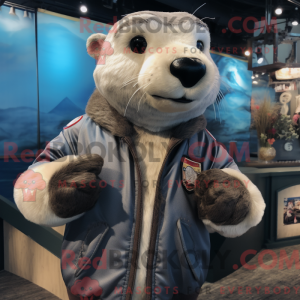 Silver Otter mascot costume...