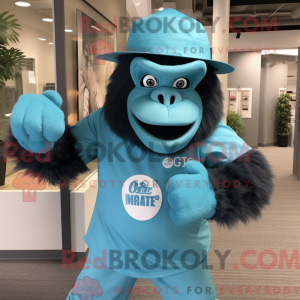 Cyan Gorilla maskot kostume...