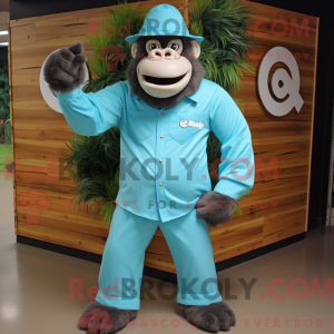 Cyan Gorilla maskot kostume...